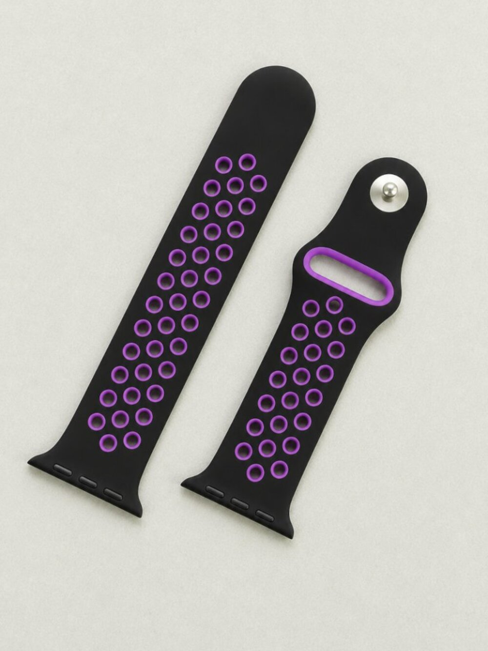 Sporty Replacement Band for Apple Watch Black Purple Silicone Perforated Strap L
